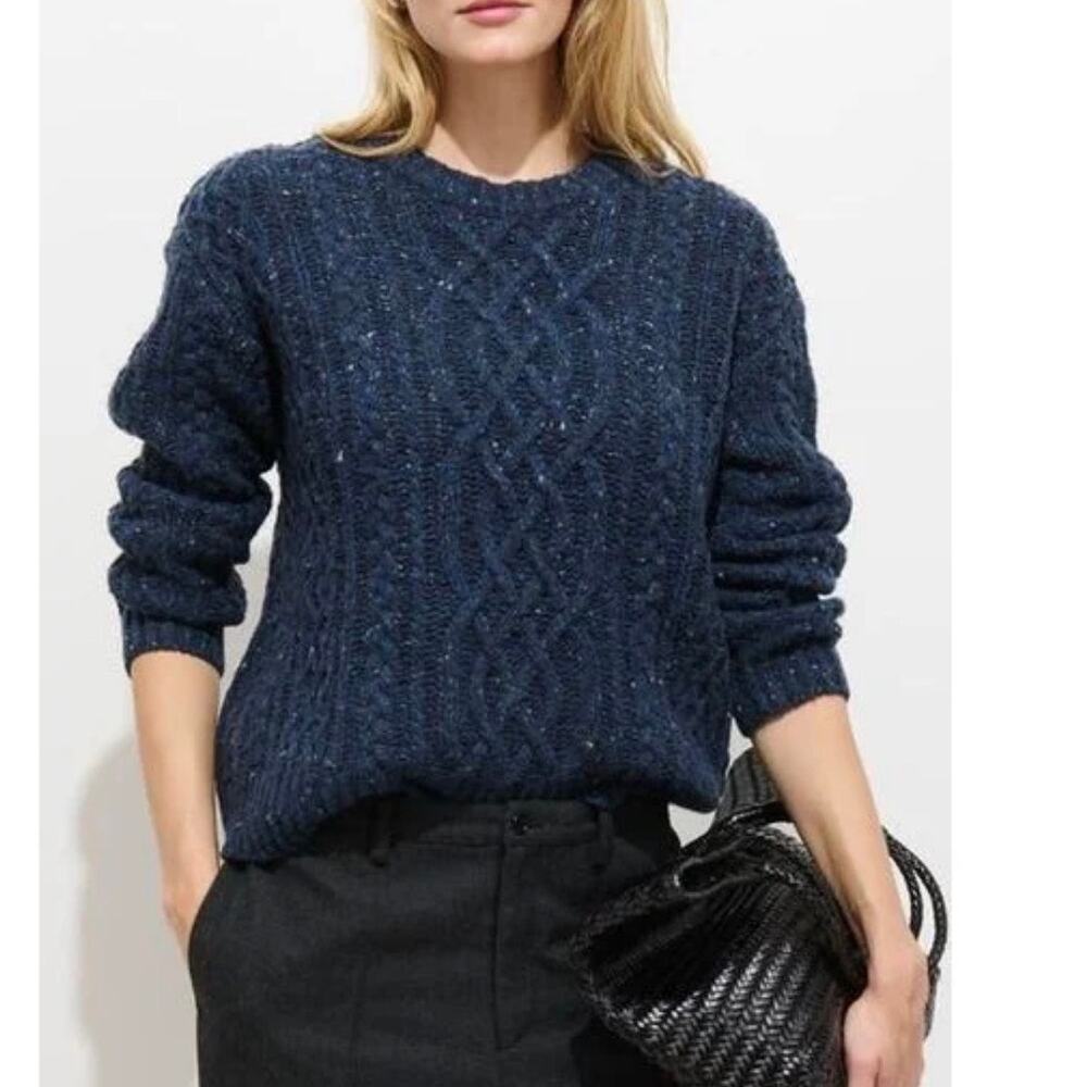 J. Crew Cable Knit Sweater Navy Blue Donegal Fleck S